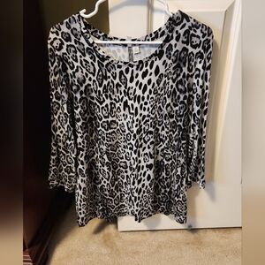 Cato Black and Gray Animal Print Long Sleeve Top
